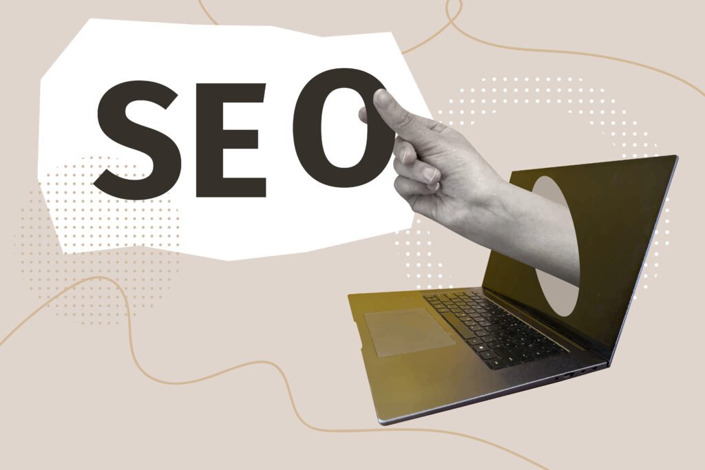 How Search Engine Marketing Boosts Local Businesses SEO. collage. work analytics. banner for work. work optimization. search engine optimization. minimal flat logo with a magnifying glass. Multicolored design.