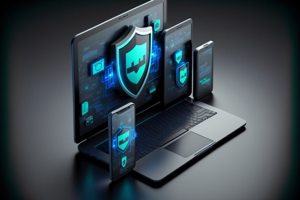 Cyber security concept showing businessman using smartphone with padlock icon, password protection, data encryption, secure connection and digital privacy in modern technology