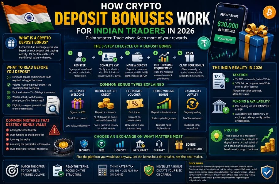 How Crypto Deposit Bonuses Work for Indian Traders in 2026 Crypto Deposit Bonus India